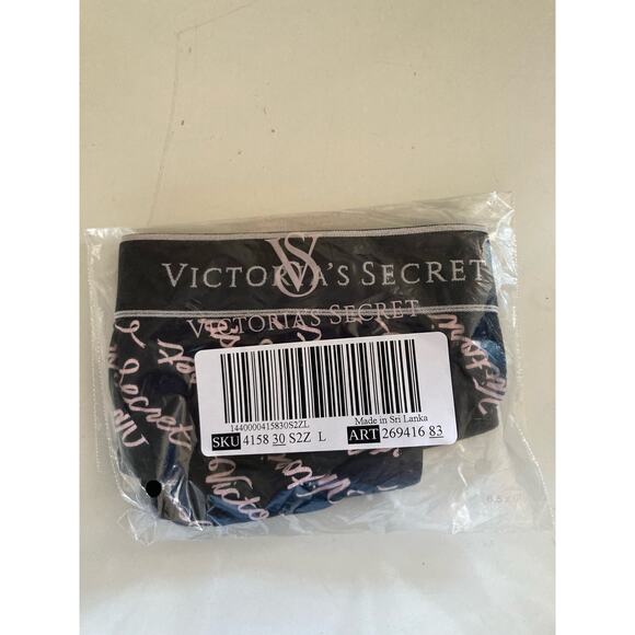 Victoria's Secret Women's Panties Size L Black Logo Script Cotton Thong - Picture 4 of 4